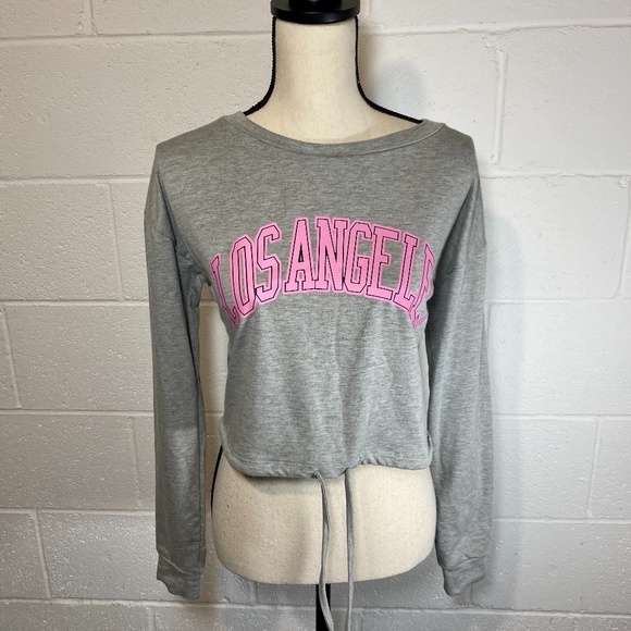 Misska Heather Gray Cropped Drawstring Sweatshirt - Picture 1 of 8